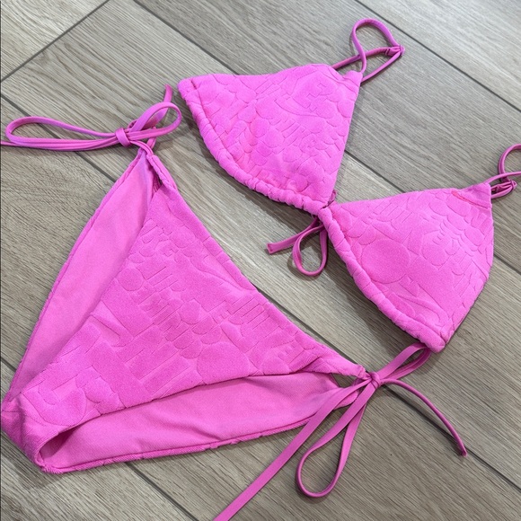 Nike Retro Flow Pink Logo Terry Cloth Bikini All Over Print Sz M Sporty Spellout - Picture 2 of 10